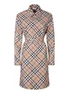 Burberry Waist Belted Shirt Dress With Checked Pattern In Neutrals
