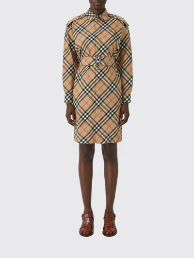Burberry Chemisier Cotton Short Dress With Check Print In Nude