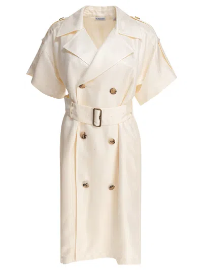 Burberry Trench Dress Viscose Belted Double-breasted Epaulettes In Neutral