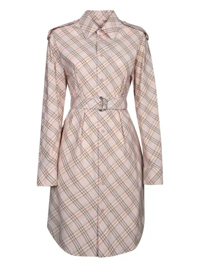 Burberry Check Cotton Shirt Dress In Beige