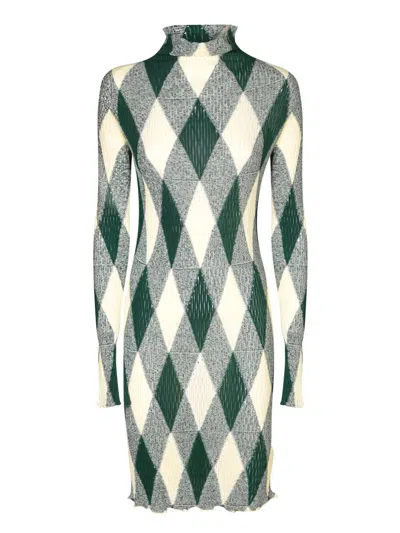 Burberry High-neck Slim Fit Dress With Argyle Motif In Green
