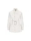 Burberry Belted Pinstriped Cotton-poplin Shirt In String/coal
