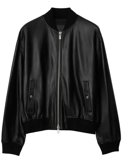 Burberry Drop-shoulder Leather Bomber Jacket In Black