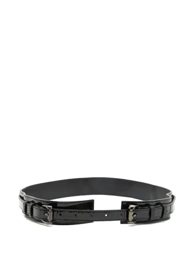 Pre-owned Burberry Dual-buckle Patent-leather Belt In Black