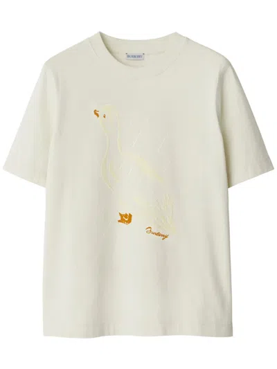Burberry Duck Graphic Print Cotton T Shirt In White