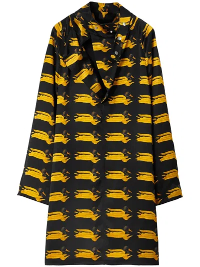 Burberry Duck-print Scarf-neck Mulberry Silk Mini Dress In Pear Pattern