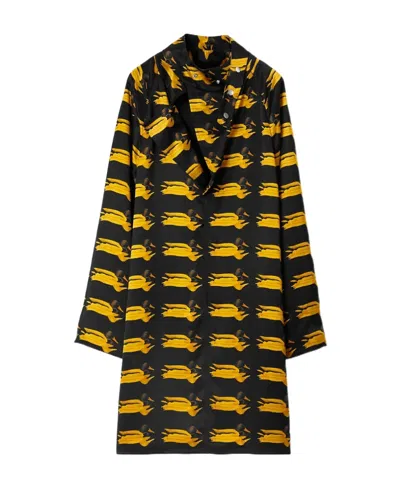 Burberry Duck-print Scarf-neck Mulberry Silk Mini Dress In Pear Pattern