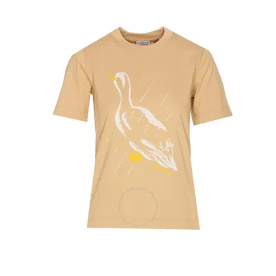 Burberry Duck Printed Crewneck Cotton T-shirt In Beige