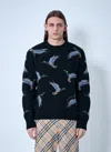 Burberry Wool Sweater With Embroidered Duck Pattern In Black