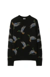 Burberry Wool Sweater With Embroidered Duck Pattern In Black