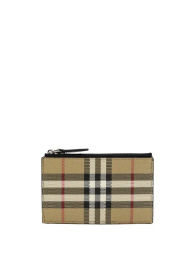 Burberry E-canvas Card Holder With Vintage Check Print In Neutrals
