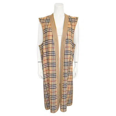 Pre-owned Burberry Early 1980s S Tartan Wool Long Liner Vest In Sand