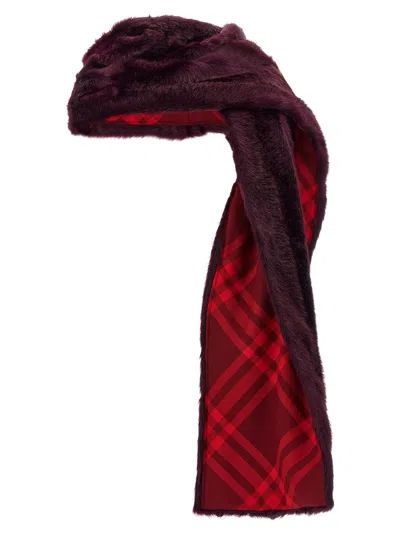 Burberry Eco Fur Hooded Scarf In Red