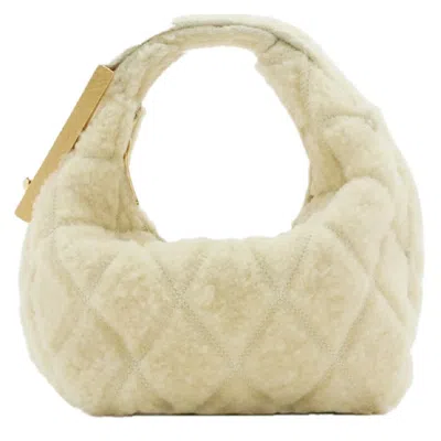 Burberry Ecru Ladies Quilted Lamb Fur Tote Bag In Brown