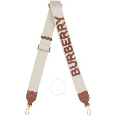 Burberry Ecru/ Tan Logo Detail Leather Bag Strap In White