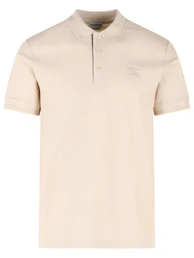 Burberry 'eddie Ekd' Beige Cotton Polo Shirt In Neutral