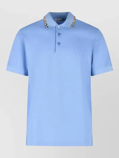 Burberry Eddie Polo Shirt Contrasting Collar Short Sleeves In Blue