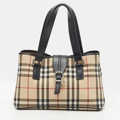 Pre-owned Burberry Eden Black/beige Vintage Check Pvc And Leather Tote