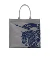 Burberry Beige And Blue Tote Bag With Equestrian Knight Embroidery In Cotton Blend Man In Gray