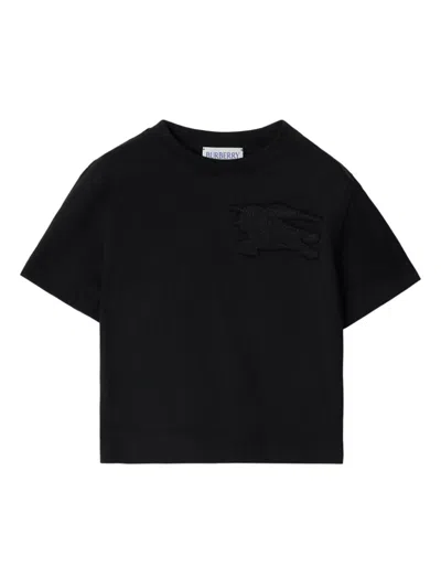Burberry Babies' Equestrian Knight-appliqué Organic Cotton T-shirt In Schwarz