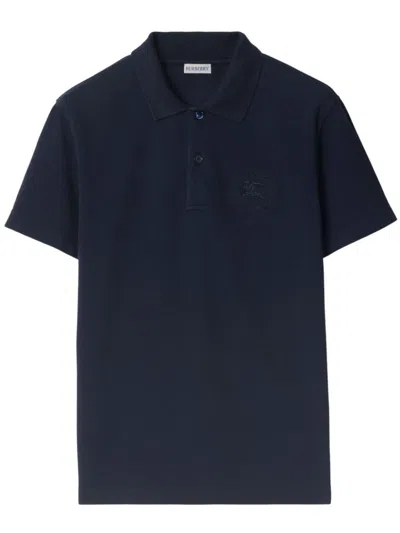 Burberry Edk-embroidered Cotton Polo Shirt In Blue