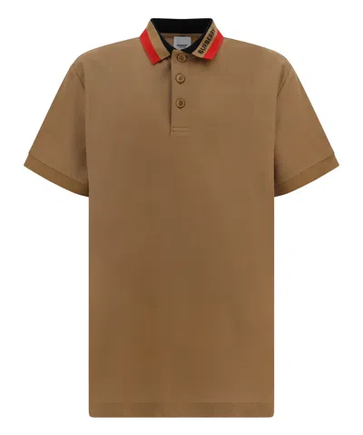 Burberry Edney Polo Shirt With Striped Collar In Beige