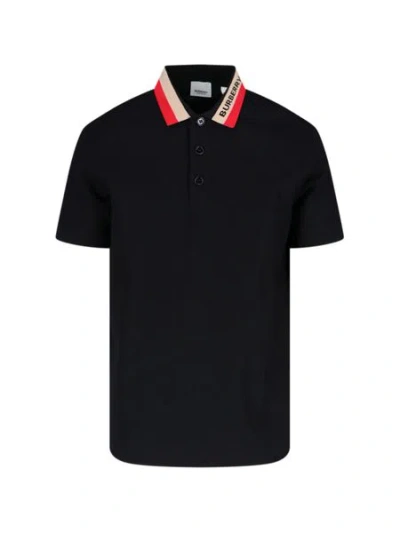 Burberry Effortless Sophistication: Men's Black Logo Intarsia-knit Polo Shirt For Ss24