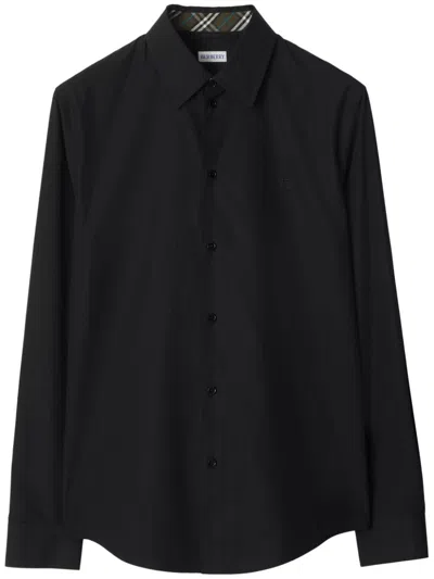 Burberry Tailored Shirt With Curved Hem And Point Collar In Black