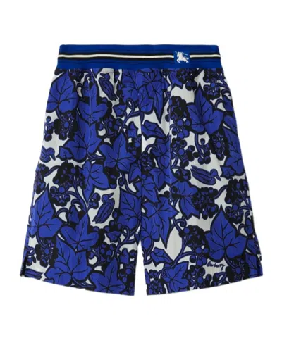 Burberry Ekd-appliqué Leaf-print Shorts In Blue