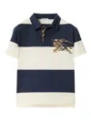 Burberry Ekd Check Striped Cotton Polo Shirt In Blue