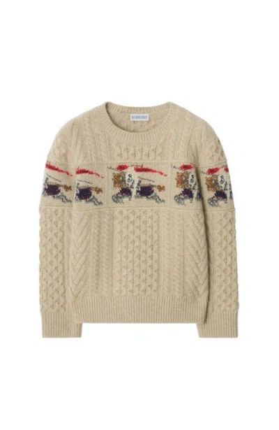 Burberry Kids'  Ekd Aran Knit Wool Cashmere Sweater In Brown