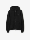Burberry Check Trim Zip-up Drawstring Hoodie In Black