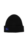 Burberry Black Beanie With Embroidered Ekd Logo On The Front In Cashmere In Black