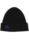 Burberry Black Beanie With Embroidered Ekd Logo On The Front In Cashmere In Black