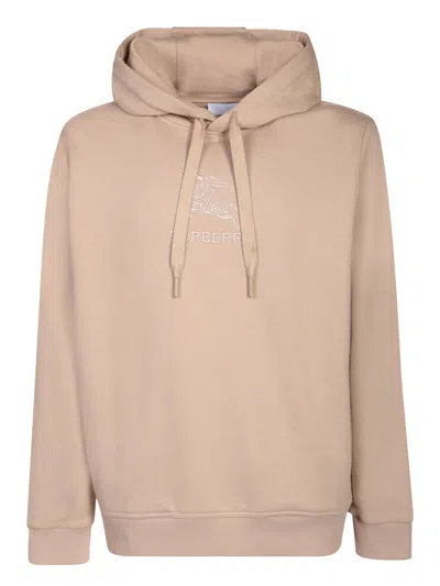 Burberry Logo-embroidered Hooded Sweatshirt In Beige