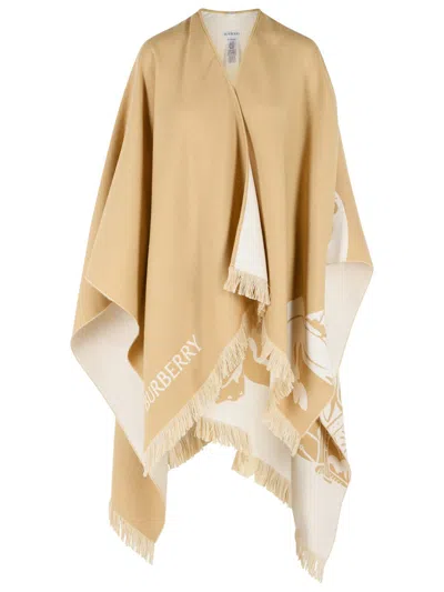 Burberry 'ekd' Beige Wool And Silk Cape
