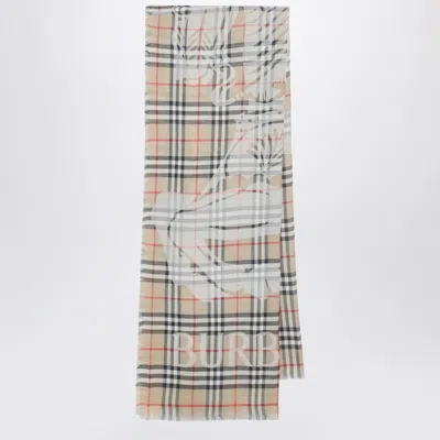 Burberry Ekd  Check Scarf In Wool And Silk In Sand
