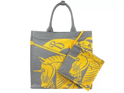 BURBERRY BURBERRY EKD CANVAS TOTE BAG WITH COIN POUCH SUNFLOWER WOMEN'S GRAY