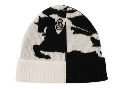 Pre-owned Burberry Ekd Cashmere Blend Beanie In Beige/black In Multi