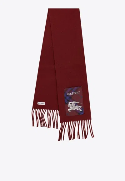 Burberry Ekd Cashmere Fringed Scarf In Red