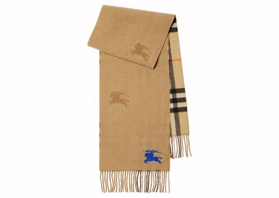Pre-owned Burberry Ekd Cashmere Reversible Scarf In Sand