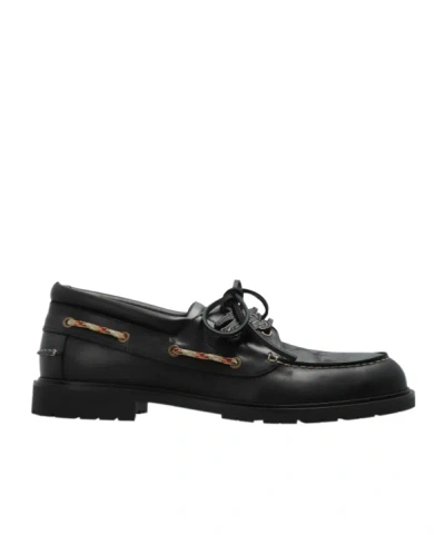 Burberry Ekd Charm Lace-up Boat Shoes In Black