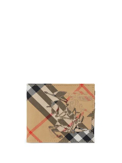 Burberry Ekd Check Bifold Wallet In Beige