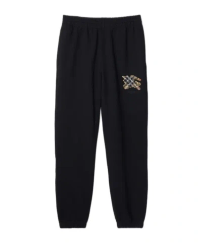Burberry Embroidered Logo Cotton Sweatpants In Black