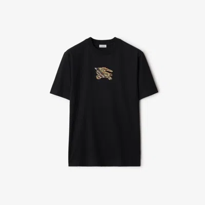 Burberry Ekd Check Cotton T-shirt In Black