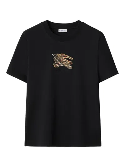 Burberry Ekd Check Cotton T-shirt In Black