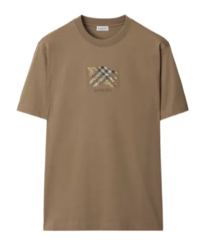Burberry Ekd Check Cotton T-shirt In Brown