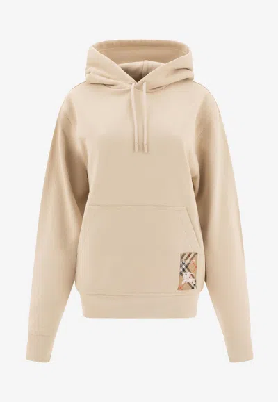 Burberry Ekd Check Patch Drawstring Hoodie In Beige