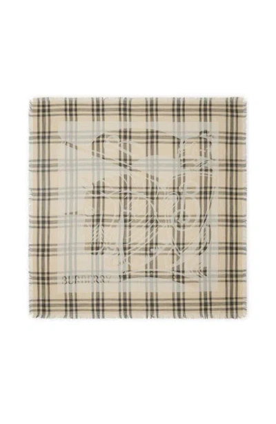 Burberry Ekd Check Wool Blend Scarf In Calico