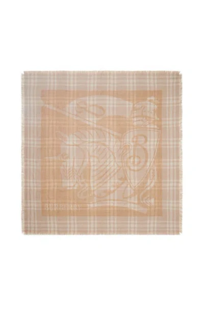 Burberry Ekd Check Wool Blend Scarf In Clay